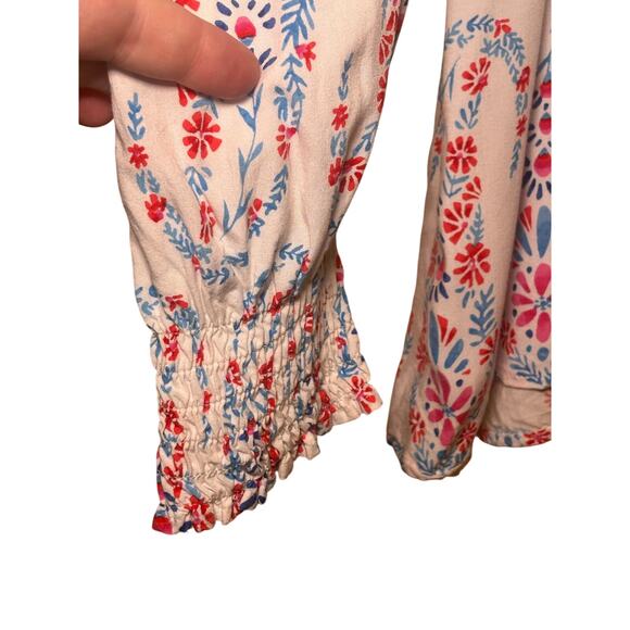 Talbots Petite White Paisley Floral Print Smocked Blouse Top XLP Scandinavian - Picture 4 of 7